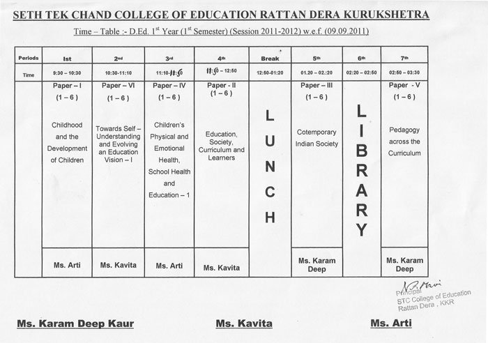 D.ed Time table