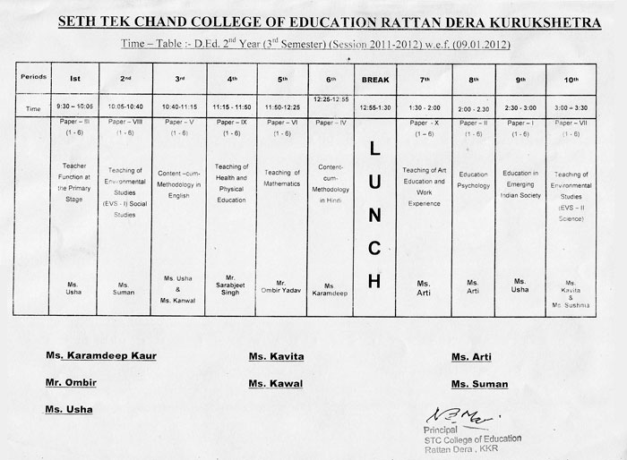D.ed Time table